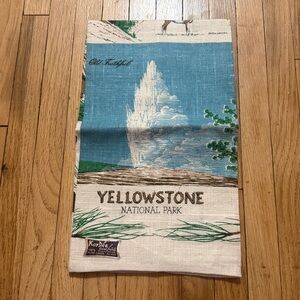 NOS VTG linen tea towel KAY DEE Yellowstone National Park Old Faithful Falls